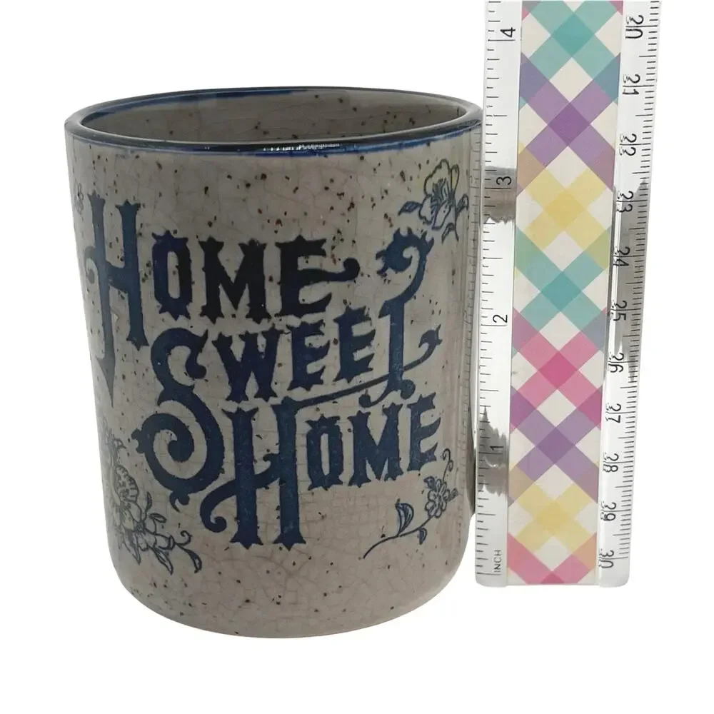 Vintage Speckled Ceramic Home Sweet Home Coffee Mug Gray and Blue